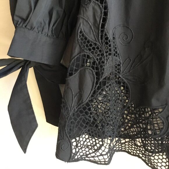 Stretchy off should blouse tie cuff lattice hem witchy date night - Picture 3 of 4